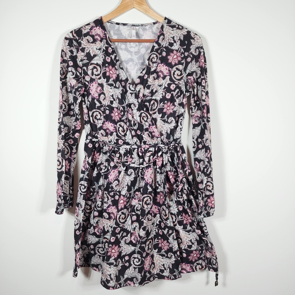 Xhilaration Black and Pink Floral Long Sleeve Dress